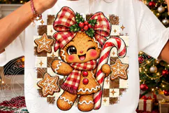 Cute Gingerbread Christmas Buffalo Plaid Bow & Candy Cane PN Product Image 3