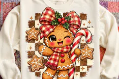 Cute Gingerbread Christmas Buffalo Plaid Bow & Candy Cane PN Product Image 4