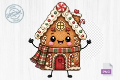 Cute Gingerbread House Christmas Doodle PNG Clipart Design Product Image 1