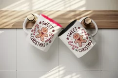 Cute gingerbread man candy canes snowflakes Sweet Christmas quote print 20 oz tumbler skinny mug wrap clipart t-shirt sublimation printable design