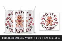 Cute gingerbread man candy canes snowflakes Sweet Christmas quote print 20 oz tumbler skinny mug wrap clipart t-shirt sublimation printable design