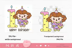 Cute girl Clipart happy birthday sublimation. Kawaii clipart Product Image 2