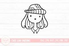 Cute Girl Line Art Sticker Emoticon Product Image 1