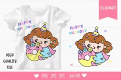 Cute girl Clipart happy birthday with unicorn donut kawaii Product Image 1