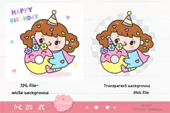 Cute girl Clipart happy birthday with unicorn donut kawaii Product Image 2