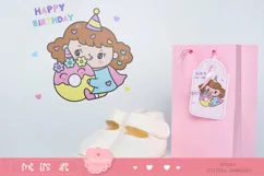 Cute girl Clipart happy birthday with unicorn donut kawaii Product Image 3