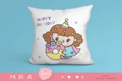 Cute girl Clipart happy birthday with unicorn donut kawaii Product Image 5