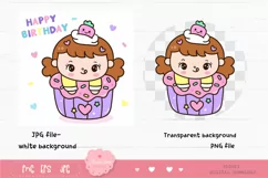 Cute girl Clipart happy birthday cupcake kawaii cartoon Product Image 2