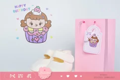 Cute girl Clipart happy birthday cupcake kawaii cartoon Product Image 3