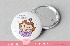 Cute girl Clipart happy birthday cupcake kawaii cartoon Product Image 4