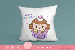 Cute girl Clipart happy birthday cupcake kawaii cartoon Product Image 5