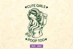 Funny Frog SVG for Bathroom Decor - Cute Girls Poop Too PNG Product Image 1