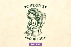 Funny Frog SVG for Bathroom Decor - Cute Girls Poop Too PNG Product Image 1