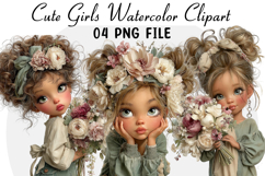Cute Girls Watercolor Clipart Product Image 1