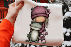 Cute girls with frog Clipart Product Image 2