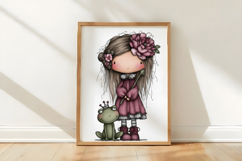 Cute girls with frog Clipart Product Image 3