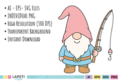 gnome cartoon fishing clipart