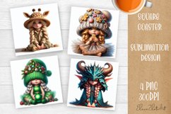 Cute gnome girl Square Coaster Sublimation Design Product Image 1