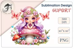 Discover adorable clipart of a cute gnome girl sitting on a mushroom, ideal for enhancing children's books, greeting cards, posters, and websites with charm and magic. High-quality image with vibrant colors for memorable designs.