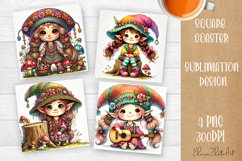 Cute gnome hippie style Square Coaster Sublimation Design Product Image 1