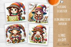Cute gnome hippie style Square Coaster Sublimation Design Product Image 1