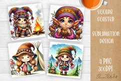 Cute gnome hippie style Square Coaster Sublimation Design Product Image 1