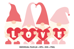 Cute gnome illustration holding LOVE letters for crafting