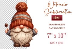 Discover a cozy autumn mood with this cute gnome holding a cup of coffee. Perfect for fall designs, scrapbooking and coffee lovers. PNG with transparent background.