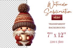 Discover a cozy autumn mood with this cute gnome holding a cup of coffee. Perfect for fall designs, scrapbooking and coffee lovers. PNG with transparent background.