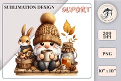Discover a cozy autumn mood with this cute gnome holding a cup of coffee. Perfect for fall designs, scrapbooking and coffee lovers. PNG with transparent background.