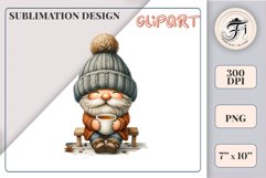 Discover a cozy autumn mood with this cute gnome holding a cup of coffee. Perfect for fall designs, scrapbooking and coffee lovers. PNG with transparent background.
