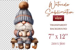 Discover a cozy autumn mood with this cute gnome holding a cup of coffee. Perfect for fall designs, scrapbooking and coffee lovers. PNG with transparent background.