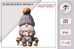 Discover a cozy autumn mood with this cute gnome holding a cup of coffee. Perfect for fall designs, scrapbooking and coffee lovers. PNG with transparent background.