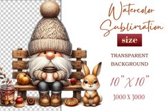 Discover a cozy autumn mood with this cute gnome holding a cup of coffee. Perfect for fall designs, scrapbooking and coffee lovers. PNG with transparent background.