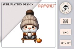 Discover a cozy autumn mood with this cute gnome holding a cup of coffee. Perfect for fall designs, scrapbooking and coffee lovers. PNG with transparent background.