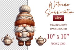 Discover a cozy autumn mood with this cute gnome holding a cup of coffee. Perfect for fall designs, scrapbooking and coffee lovers. PNG with transparent background.