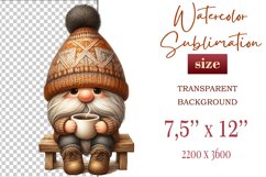 Discover a cozy autumn mood with this cute gnome holding a cup of coffee. Perfect for fall designs, scrapbooking and coffee lovers. PNG with transparent background.