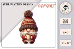 Discover a cozy autumn mood with this cute gnome holding a cup of coffee. Perfect for fall designs, scrapbooking and coffee lovers. PNG with transparent background.