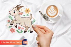 Cute Goat Flower Sticker, Cute Farm Animal Sticker Product Image 1