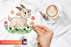 Cute Goat Flower Sticker, Cute Farm Animal Sticker Product Image 1