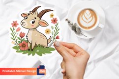 Cute Goat Flower Sticker, Floral Cartoon Goat Sticker Product Image 1