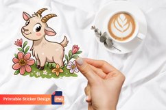 Cute Goat Flower Sticker, Floral Cartoon Goat Sticker Product Image 1