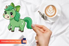 Cute Green Bow Horse Sticker, Green Bow Horse Decal Product Image 1