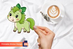 Cute Green Bow Horse Sticker, Green Bow Horse Decal Product Image 1