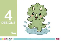 Cute dinosaur designs featuring a tiny triceratops in playful child friendly poses