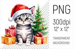 Cute Grey Cat with Santa Hat. Perfect for sublimation, greeting cards, stickers, planners, DIY gifts, and all your holiday projects!
