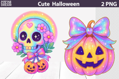 Rainbow Skull Flowers | Pumpkin Bow Cute Halloween Product Image 1