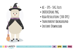 Halloween animal clipart with witch vampire and ghost llamas