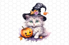 Cute Halloween Cat Watercolor Cliparts