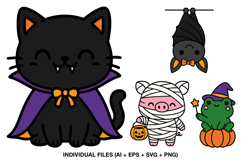 Halloween character clipart with kawaii spooky animals.